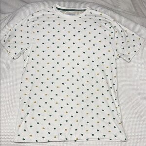 Men's White Denim & Flower Shirt with Green & Gold Shamrock Print - Large